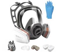 Maschera protettiva per il viso completo, riutilizzabile, maschera antigas, maschera anti-polvere induttiva, con 10 dischetti di cotone filtrabili, 5 paia di guanti per vapori organici, polvere di