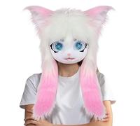 Maschera realistica per gatti - Soffice pubblicità della testa di animali pelosi, Big Eye Theatrical Requent con capelli lunghi, accessorio per costume da sciopero per mascotte e