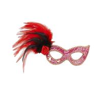 Maschera rosa con accenti di rosa, piume e oro da donna