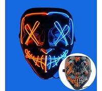 Maschera spaventosa a LED di Halloween, maschere di Halloween, cosplay illuminate, sorriso horror luminoso, viso per uomini, donne, bambini, regali anonimi al neon (arancione e blu ghiaccio)