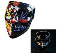Maschera spaventosa a LED per Halloween, maschere di Halloween, cosplay illuminate, sorriso horror luminoso, viso per uomini, donne, bambini, regali anonimi neon Mas (giallo e blu)