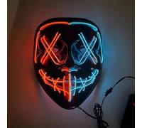 Maschera spaventosa a LED per Halloween, maschere di Halloween, cosplay illuminate, sorriso horror luminoso, viso per uomini, donne, bambini, regali anonimi al neon (rosso e blu)