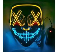 Maschera spaventosa a LED per Halloween, maschere di Halloween, cosplay illuminate, sorriso horror luminoso, viso per uomini, donne, bambini, regali anonimi al neon (giallo e blu)