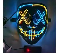 Maschera spaventosa a LED per Halloween, maschere di Halloween, cosplay illuminate, sorriso horror luminoso, viso per uomini, donne, bambini, regali anonimi al neon (blu e giallo)
