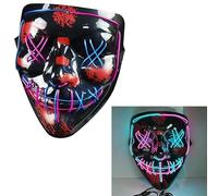 Maschera spaventosa con LED spurgo per Halloween, cosplay illuminante, sorriso horror luminoso, viso per uomini, donne, bambini, regali anonimi al neon (viola e blu)