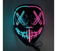 Maschera spaventosa con LED spurgo per Halloween, cosplay illuminante, sorriso horror luminoso, viso per uomini, donne, bambini, regali anonimi al neon (blu ghiaccio e rosa)