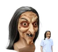 Maschera spaventosa copricapo cosplay a tutto viso da vecchia con capelli | maschera di Halloween per cosplay mascherata festa delle vacanze teatro spettacolo festival palcoscenico