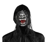 Maschera spaventosa per Halloween, testa intera, in lattice, con cappuccio, mantello con cappuccio, fantasma, diavolo, raccapricciante, demone, copricapo e mantello, per adulti, per Halloween