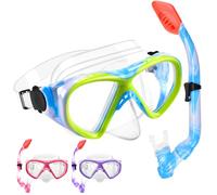 Maschera Subacquea Bambini, Maschera Snorkeling Anti Appannamento Anti-Perdite Vista Panoramica a 180 Gradi Maschera da Sub HD Maschera e Boccaglio Vetro Temperato per Bambini Junior (Blu+Giallo)