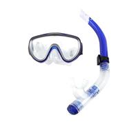 Maschera subacquea Boccaglio Combo Set Lente in vetro temperato Bocchino regolabile in silicone Per Snorkeling per adulti Nuoto Immersioni Blu Giallo Nero Verde Set 2 pezzi (Blu)