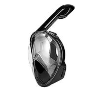Maschera subacquea da snorkeling a 180°, maschera integrale in silicone for il viso, a bocca piatta, adatta for adulti e bambini(Black,S)