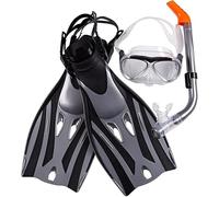 Maschera subacquea per immersioni subacquee con boccaglio e occhiali anti-appannamento, set di pinne e snorkeling, attrezzatura professionale sicura per il nuoto (nero, M)