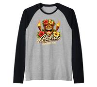 Maschera Tiki Aloha Madness Hibiscus Torch Island Vibes Maglia con Maniche Raglan