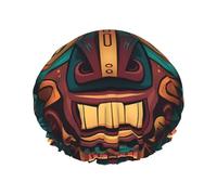 Maschera Tribale Stampa Modello Cuffia da a per Donna Cuffia da Bagno Impermeabile a Doppio Strato Elastica Riutilizzabile Cappello da a Protezione per Capelli Cappello da Bagno per Spa Salon Bathin