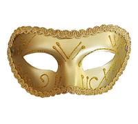 Maschera Veneziana Colore Oro con decori dorati Rigida Glitter Tessuto Travestimento Costume Carnevale Halloween Donna accessori viso decorato mascherata festa elegante classica
