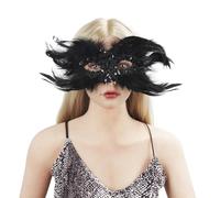Maschera veneziana con piume di carnevale, mezza maschera per occhi, maschera misteriosa per occhi, maschera per Halloween, cosplay, Pasqua (nero, taglia unica)