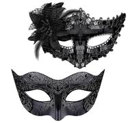 Maschera Veneziana Coppia, 2 Pezzi Maschera Carnevale, Mascheras Nera, Mascheras Veneziana per Halloween, Carnevale, Cosplay, Feste a Tema