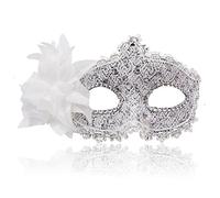 Maschera veneziana da donna, maschera di Natale con fiori, mezza faccia, maschera per gli occhi, cosplay, maschera in pizzo (bianco)