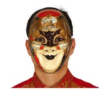 Maschera veneziana decorata rossa nera e dorata donna