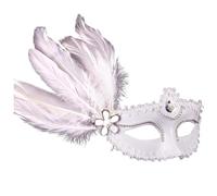 maschera veneziana donna bianca piuma, Maschera da Donna con Piume Maschera per Mezza Faccia Maschere in Maschera Costume, Carnaval, Fête Costumée, Halloween, Bal Masqué