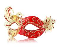 Maschera veneziana rossa 2025 da donna, con pavone e strass, maschera per feste in maschera, maschere in maschera da donna, perfetta per martedì grasso, feste di Halloween, feste in costume, carnevale