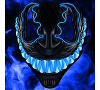 Maschera Venom a LED con 3 modalità di illuminazione - perfetta per Techno DJ | Halloween | Cosplay | Carnevale | Maschera spaventosa | Maschera al neon | per completare il tuo costume horror (Blu)