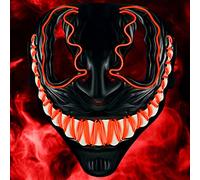 Maschera Venom a LED con 3 modalità di illuminazione - perfetta per Techno DJ | Halloween | Cosplay | Carnevale | Maschera spaventosa | Maschera al neon | come aggiunta a un costume horror (rosso)