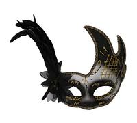 Maschere da maschera per travestimento, accessori per travestimenti, colore nero, bianco e oro, maschere decorative con rosa nera e piume
