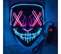 Maschere di Halloween, maschera spaventosa a LED per Halloween, cosplay luminosa, sorriso horror luminoso, viso per uomini, donne, bambini, regali anonimi al neon (rosa e blu ghiaccio)