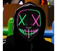 Maschere di Halloween, maschera spaventosa per Halloween, cosplay illuminante, sorriso horror luminoso, viso per uomini, donne, bambini, regali anonimi al neon (verde smeraldo e rosa)