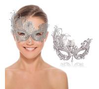 Maschere di Venezia,Maschera Veneziana,Vintage Maschere Carnevale,Maschera veneziana in metallo,Maschera Veneziane per Donna per feste sexy ed eleganti, carnevale di Venezia, mascherata (Argento)