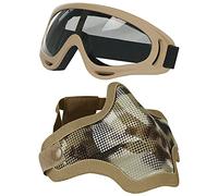 Maschere e occhiali da sole Airsoft, Mezza Faccia Maschera in maglia piena di acciaio e occhiali per CS/Caccia/Paintball/Tiro (IT)
