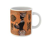 Maschere E Ornamenti Africani Di Belle Donne Nere Astratte Arancioni Tazze Di Caffè Durevole Tazza Colazione Novità Tazza Mug Regali Divertenti Per Ragazze Festa Della Mamma Anniversario 330Ml