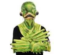 Maschere Halloween Halloween Cat pesce verde Maschera di pesce a testa piena con 1 paio di guanti Costume di in lattice per adulti con buchi traspiranti per il cosplay di animali da festa del c