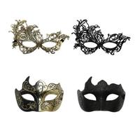 Maschere in maschera, set di 4 maschere da ballo in maschera per donne e uomini, maschera in maschera dorata e maschera nera con design in pizzo e multi-angolo, ideale per feste ed eventi in costume
