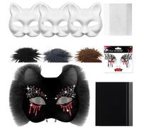Maschere per gatti da dipingere, maschera di carta fai da te con 3 Kuns pelliccia e eye mesh, Therian Mask, Maschera per gatti bianca, maschera per il viso, maschera per animali per maschera