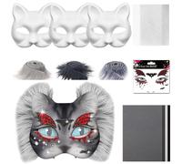 Maschere per gatti da dipingere, maschera di carta fai da te con 3 Kuns pelliccia e occhi mesh, Therian Mask, Maschera per gatti bianca, maschera per il viso fai da te, maschera per animali per