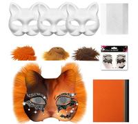 Maschere per gatti da dipingere, maschera di carta fai da te con 3 Kuns pelliccia e occhi mesh, Therian Mask, Maschera per gatti bianca, maschera per il viso fai da te, maschera per animali per