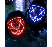 Maschere per Halloween LED, 2 pezzi, maschera a LED, colore rosso e blu, maschera horror purge, maschera illuminata, cosplay, feste, maschera, carnevale, costume di Halloween per uomo e donna