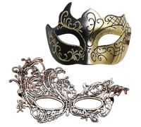 Maschere Veneziana, 2PCS Halloween Maschera Mascherata Coppia Pizzo Maschera Occhio Maschere da Ballo Mascheras Carnevale per Uomo Donna Festa Vesti gli Accessori per Halloween Carnevale(Oro)