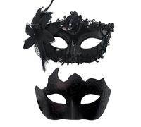 Maschere Veneziana, 2PCS Halloween Maschera Mascherata Coppia Pizzo Maschera Occhio Maschere da Ballo Mascheras Carnevale per Donna Uomo Festa Vesti gli Accessori per Halloween Carnevale(Nero)