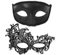 Maschere Veneziana, 2PCS Halloween Maschera Mascherata Coppia Pizzo Maschera Occhio Maschere da Ballo Mascheras Carnevale per Uomo Donna Festa Vesti gli Accessori per Carnevale Halloween (Nero)