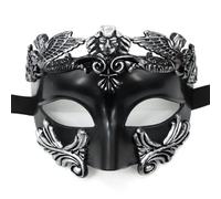 Maschere Veneziane Uomo, Maschera da Masquerade Adulti, Vintage Maschera di Carnevale, Maschere Veneziana per Festa, Halloween, Carnevale, Giochi di Ruolo, Costumi Accessori (Nero-argento)