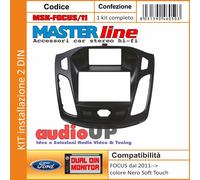 MASCHERINA AUTORADIO 2 DIN ADATTATORE IN KIT FORD FOCUS 2011> NERO SOFT TOUCH