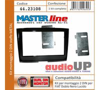 MASCHERINA AUTORADIO KIT 2 DIN CON STAFFE FIAT DOBLO' 2015 IN POI. NERO LUCIDO.