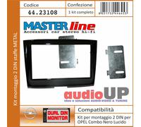 MASCHERINA AUTORADIO KIT 2 DIN CON STAFFE FIAT DOBLO' 2015 IN POI. NERO LUCIDO.