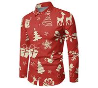 Maschio - Inverno Natale Stampa a maniche lunghe Camicie divertenti festive con un'atmosfera speciale, Colore: rosso, XL