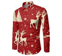 Maschio - Inverno Natale Stampa a maniche lunghe Camicie divertenti festive con un'atmosfera speciale, Rosso anguria., XXL
