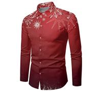 Maschio - Inverno Natale Stampa a maniche lunghe Camicie divertenti festive con un'atmosfera speciale, Vino, XL