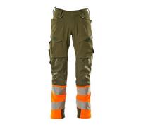 Mascot 19179-511-3314 Accelerate Safe Ultimate Stretch idrorepellente bicolore Prowash adatto per lavaggio industriale, pantaloni con tasche al ginocchio, verde muschio Hi-Vis arancione, taglia 82C58